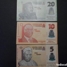 Billetes extranjeros: TEN , FIVE Y TWENTY NAIRAS CENTRAL BANK OF NIGERIA. AÑOS 2018 , 2019 Y 2019. ESTADO DE PLANCHA