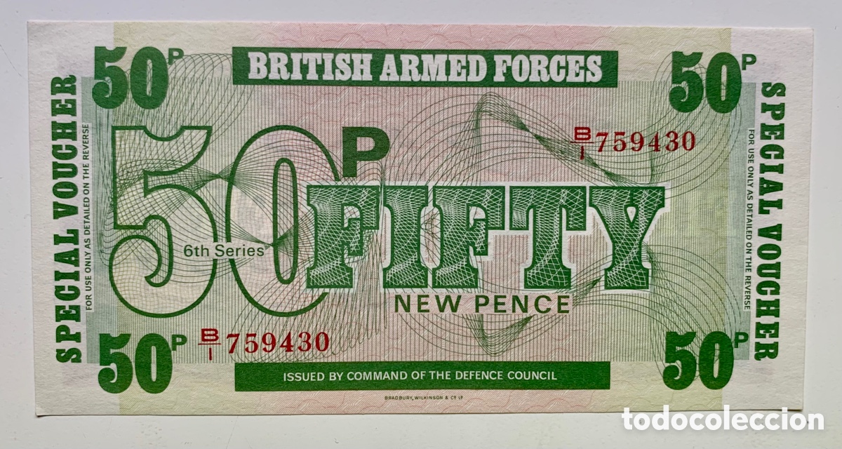 Billetes extranjeros: Billete FUERZA ARMADA BRITANICA 50 Peniques / Pence (1972) SC.Reino Unido. Inglaterra UK