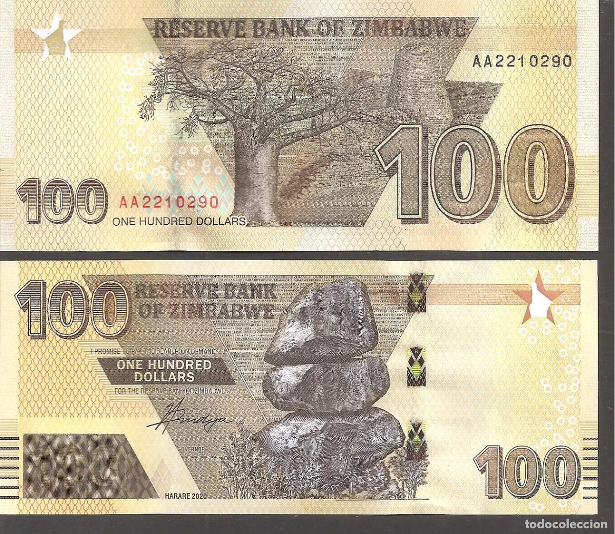 Billetes extranjeros: ZIMBABWE 100 DOLLARS 2020 SC/UNC - Foto 1