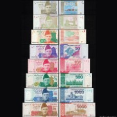 Billetes extranjeros: PAKISTAN SET COMPLETO 8 PCS 5 A 5000 RUPIAS 2008-2022 CIRCULADOS