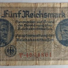 Billetes extranjeros: BILLETE ALEMÁN ORIGINAL FÜNF REICHSMARK 1940-1945 (III REICH HITLER- ALEMANIA) WWII