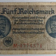 Billetes extranjeros: BILLETE ALEMÁN ORIGINAL FÜNF REICHSMARK 1940-1945 (III REICH HITLER- ALEMANIA) WWII