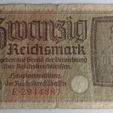 Billetes extranjeros: BILLETE ALEMÁN ORIGINAL ZWANZIG REICHSMARK 1940-1945 (III REICH HITLER- ALEMANIA) WWII