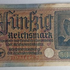 Billetes extranjeros: BILLETE ALEMÁN ORIGINAL FÜNFZIG REICHSMARK 1940-1945 (III REICH HITLER- ALEMANIA) WWII
