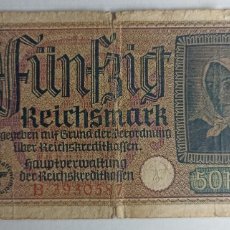 Billetes extranjeros: BILLETE ALEMÁN ORIGINAL FÜNFZIG REICHSMARK 1940-1945 (III REICH HITLER- ALEMANIA) WWII