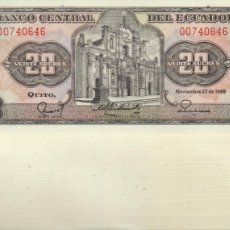 Billetes extranjeros: BILLETES - ECUADOR - 20 SUCRES 1988 - SERIE LQ ( 50 CORRELATIVOS) - PICK-121A - (SC)