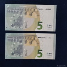 Billetes extranjeros: BILLETE PAREJA RADAR2 5 EUROS PORTUGAL M008A2 MA DRAGHI SIN CIRCULAR