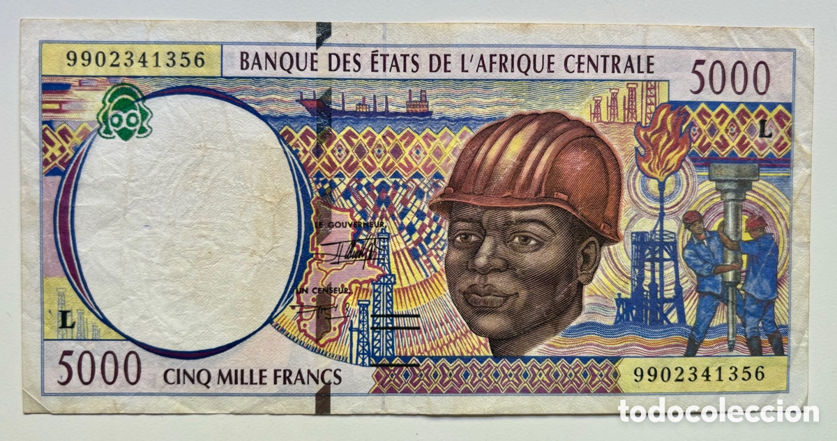 Banconote internazionali: Billete ESTADOS AFRICA CENTRAL (L) GABON. 5000 Francos 1999