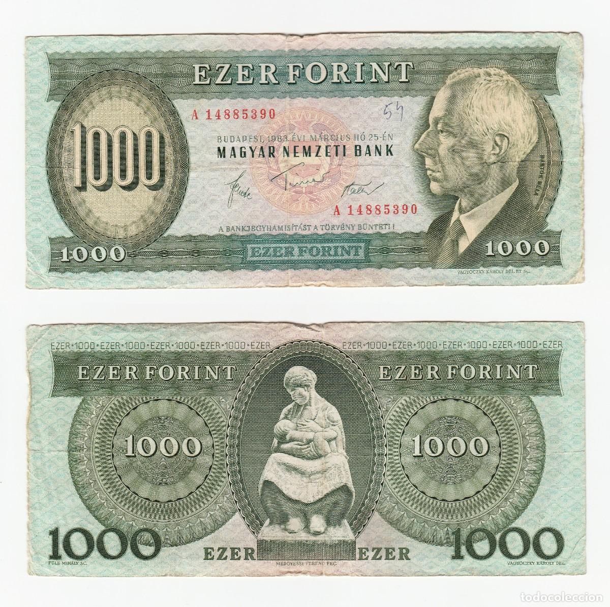 Banconote internazionali: HUNGRIA 1000 FLORINES 1983 Pick 173a n/s A14885390 CIRCULADO (ver escaneo)