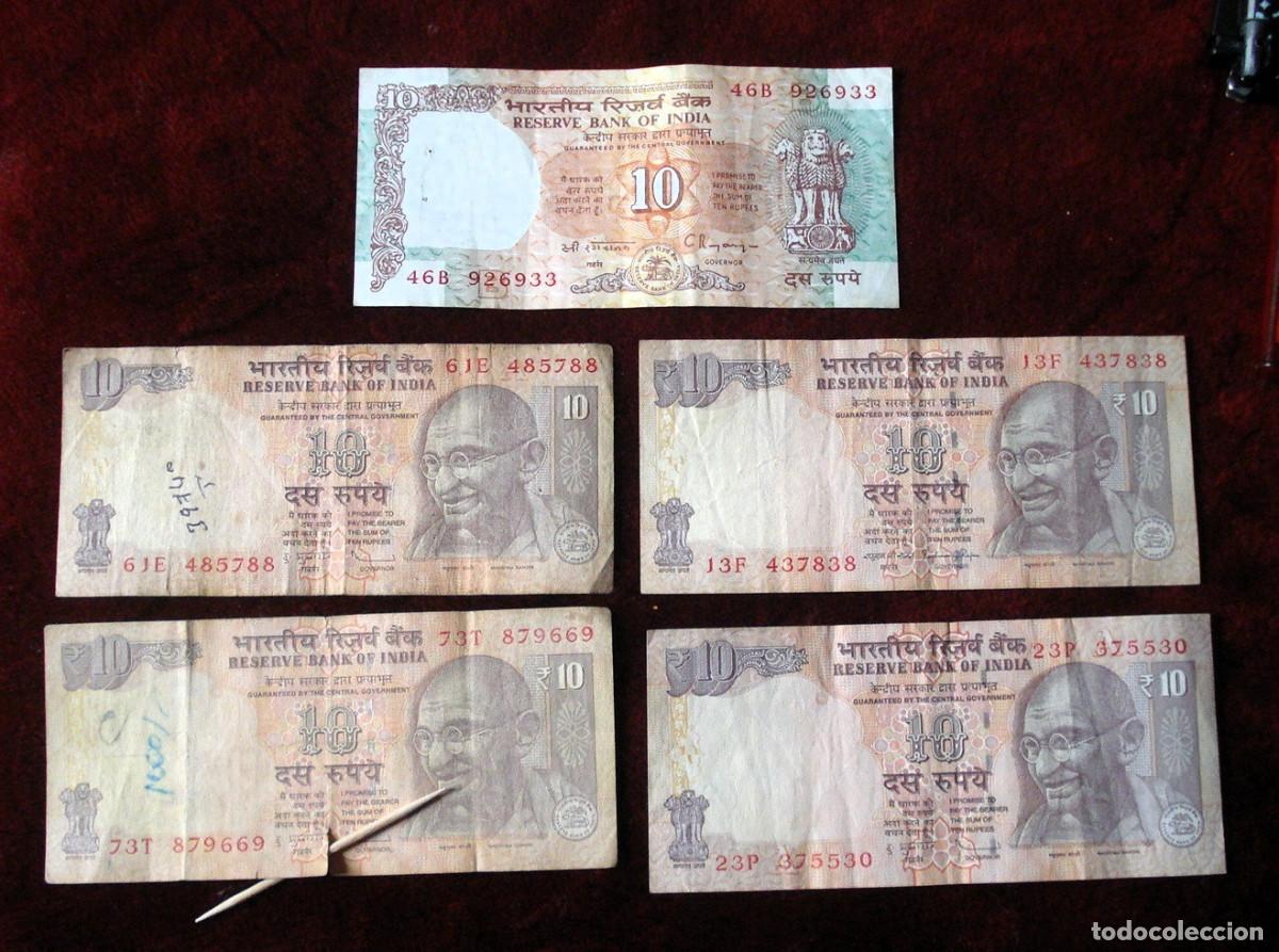 Billetes extranjeros: INDIA 5 OLD BANKNOTES. GANDHI. - Foto 1
