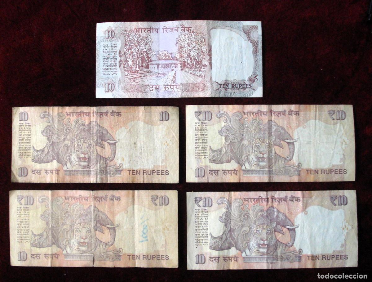 Billetes extranjeros: INDIA 5 OLD BANKNOTES. GANDHI. - Foto 2