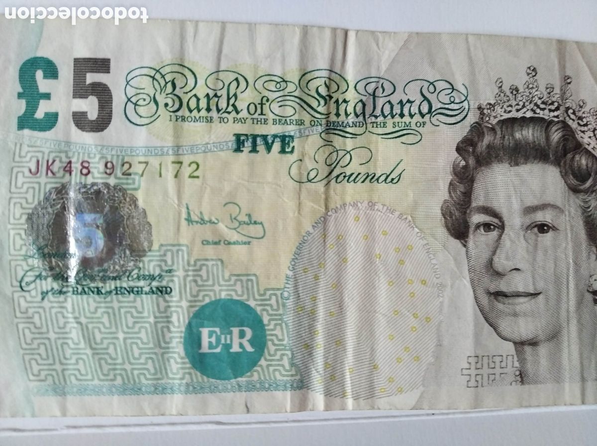 Billetes extranjeros: Billete de 5 libras inglesas de 2002 - Foto 3