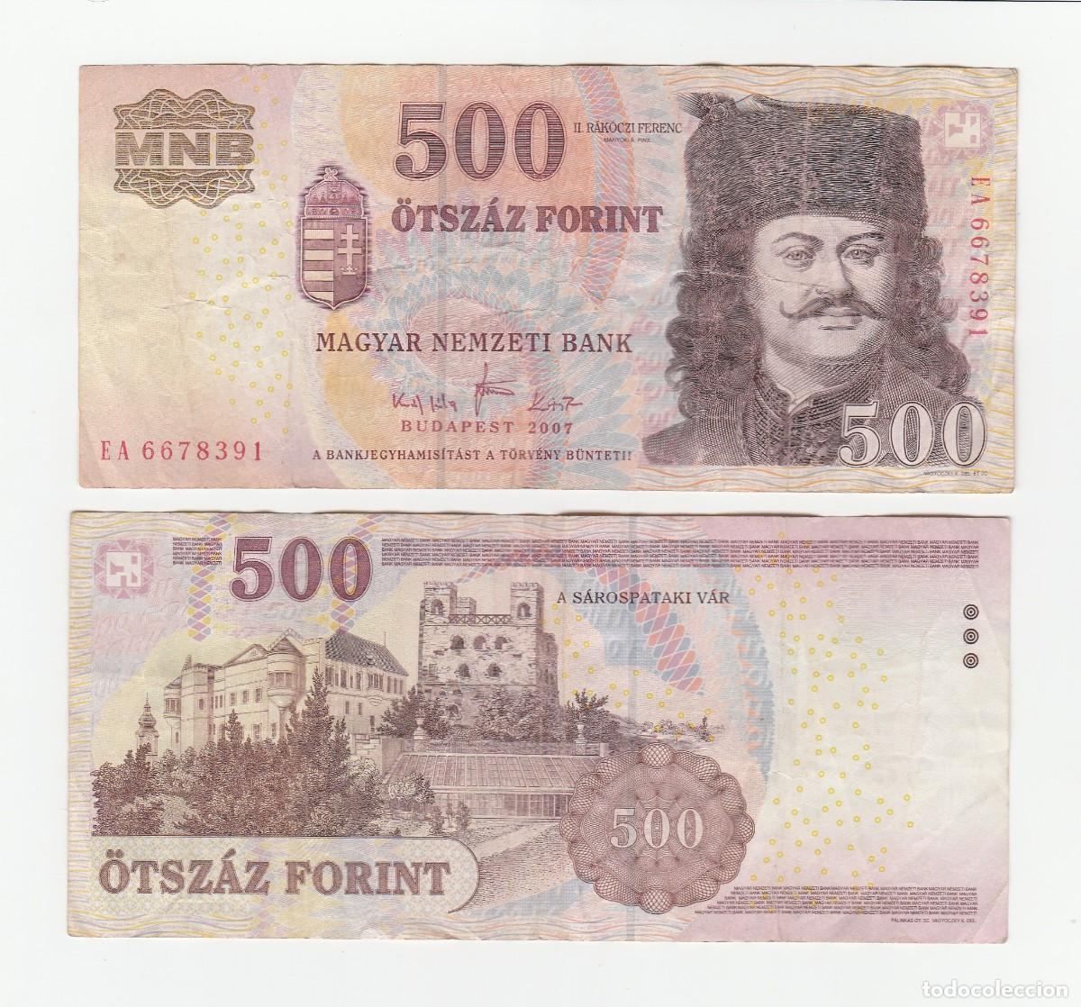 Banconote internazionali: HUNGRIA 500 FLORINES 2007 n/s EA6678391 CIRCULADO (ver escaneo)