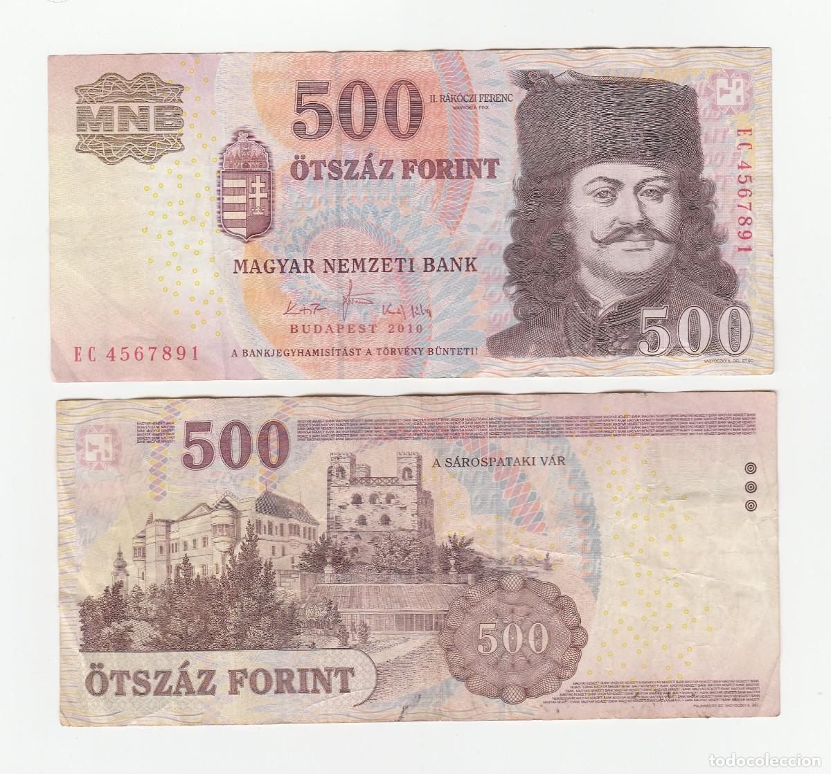 Billetes extranjeros: HUNGRIA 500 FLORINES 2010 n/s EC4567891 CIRCULADO (ver escaneo)