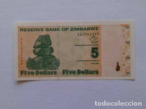 Billetes extranjeros: ZIMBABWE 5 DOLLARS 2009 SC/UNC - Foto 1