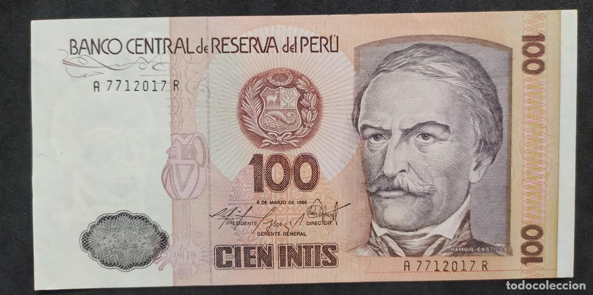 Billetes extranjeros: Per&uacute; 100 intis 1986 Pick 132B SC (UNC) - Foto 1