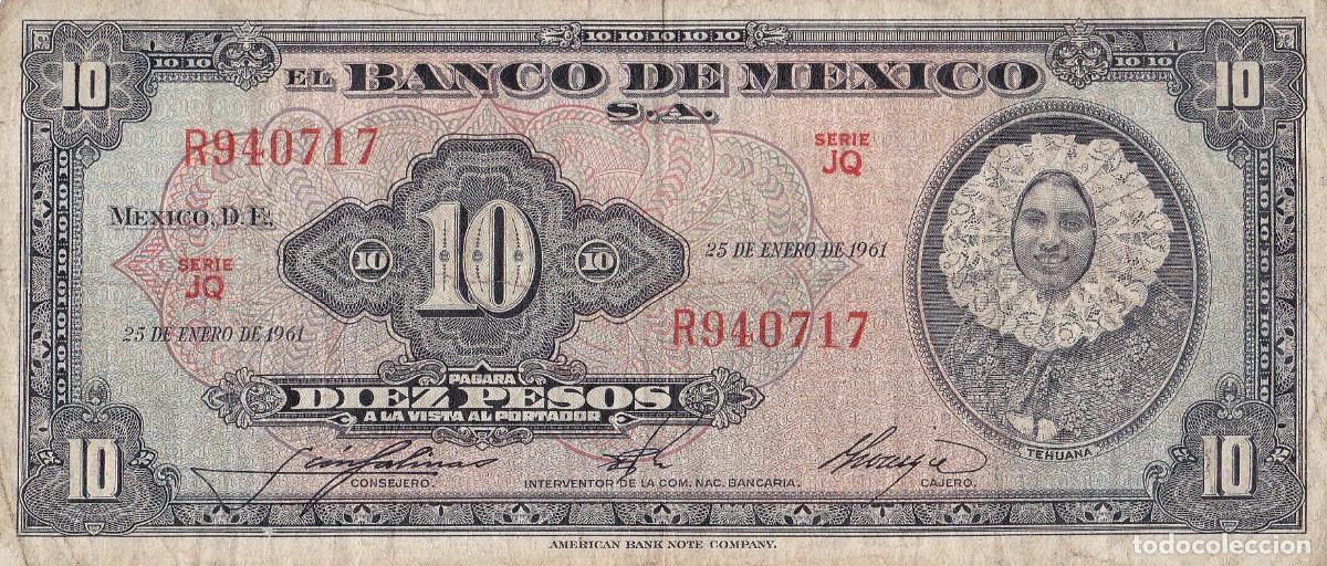 Billetes extranjeros: M&Eacute;XICO 10 PESOS 1961 - Foto 1