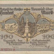 Billetes extranjeros: BILLETES - GERMANY-ALEMANIA - NEUWIED- (RENANIA) 100 MARK 20-9-1922 (MBC-)