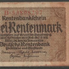 Billetes extranjeros: ALEMANIA - 2 RENTENMARCOS 1937 - RENTENBANKSCHEIN - EL DE LA PRIMERA FOTO - E B C