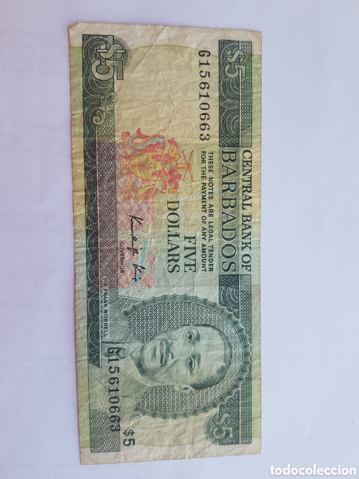 Billetes extranjeros: 5 Dollars Barbados 1974 Five dolars - Foto 1