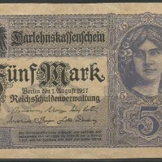 Billetes extranjeros: ALEMANIA - DEUTSCHES REICH - 5 MARCOS 1917 - DARLEHNSKASSENSCHEIN - EL DE LAS FOTOS - SC