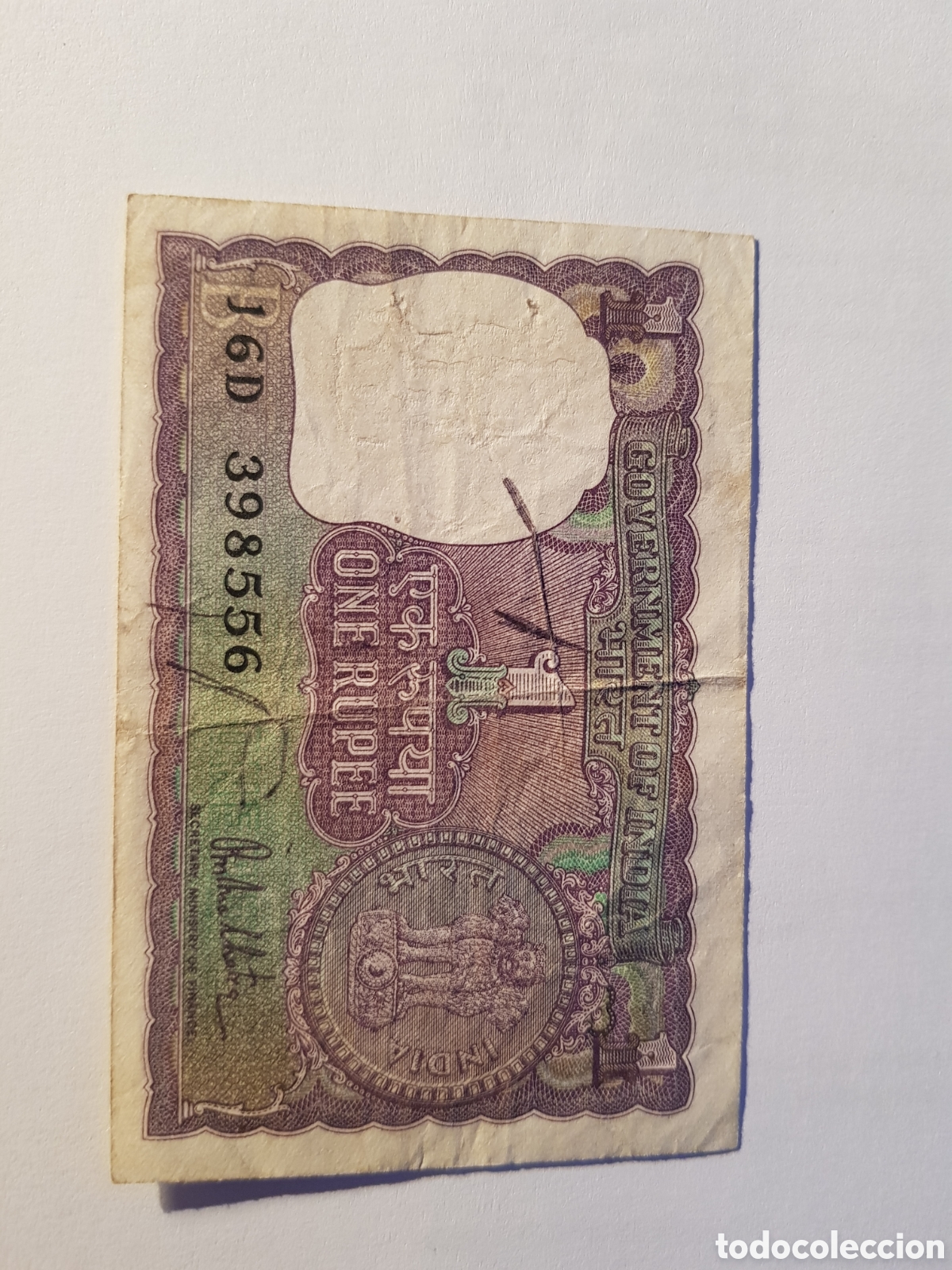 Billetes extranjeros: One Rupee 1 India Una Rupia - Foto 1