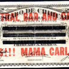 Billetes extranjeros: MEXICO (MEJICO) - ESTADO DE CHIHUAHUA - 10 PESOS - PUBLICIDAD RESELLADA - RARO