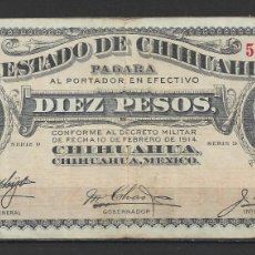 Billetes extranjeros: BILLETE DE MEXICO ( CHIHUAHUA ) 1914 - VALOR 10 $ PESOS