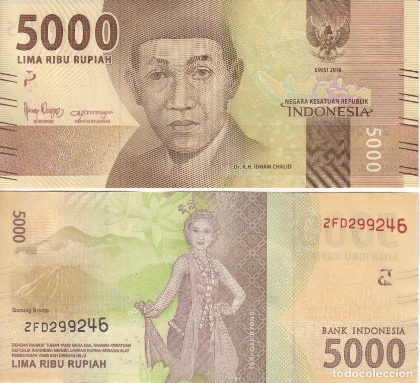 Billetes extranjeros: Indonesia 5000 Rupiah del 2016 Pick 156 c-2 SC/UNC - Foto 1