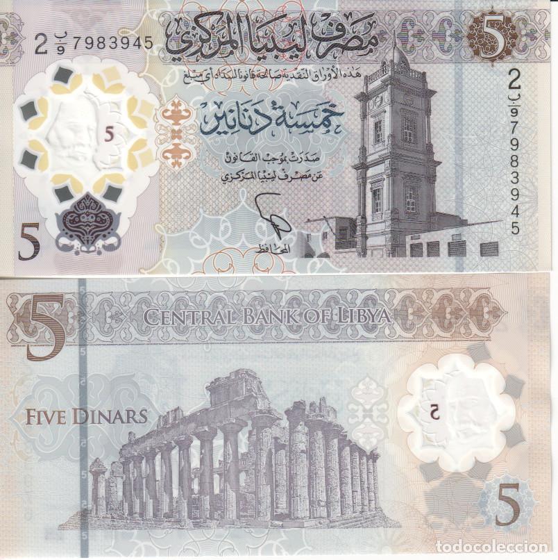 Billetes extranjeros: Libia 5 Dinars Pick W 86 SC/UNC - Foto 1
