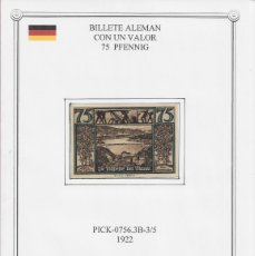 Billetes extranjeros: BILLETE DE ALEMANIA 1922 - VALOR 75 PFENNIG
