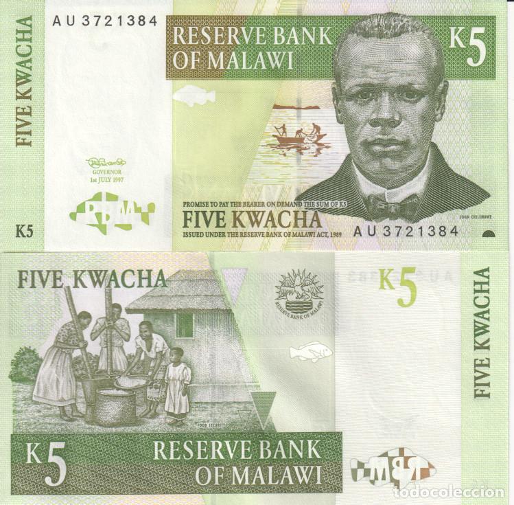 Billetes extranjeros: Malawi 5 Kwacha del 1997 Pick 36 a SC/UNC - Foto 1