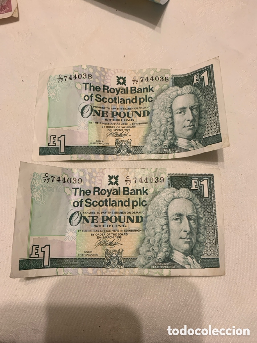 Billetes extranjeros: Billetes de escocia Una libra a&ntilde;o 1999 - Foto 1