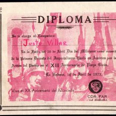 Billetes extranjeros: CUBA - DIPLOMA CARTEL - XII ANIVERSARIO DE LA DERROTA EN PLAYA GIRON - FIDEL CASTRO