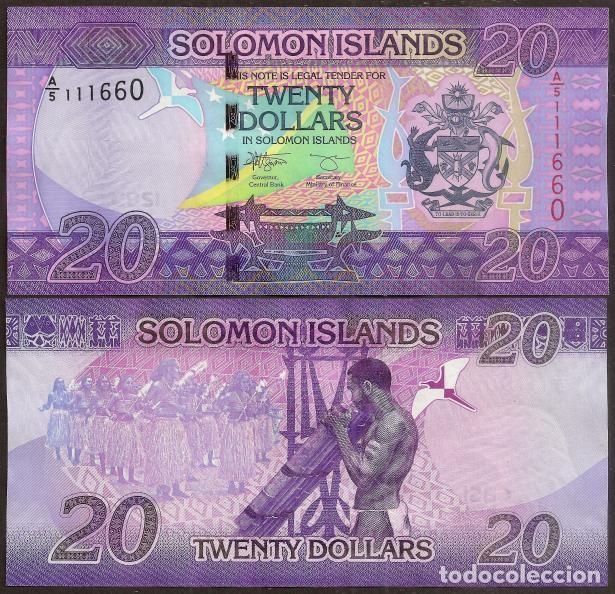 Billetes extranjeros: Islas Salomon (Solomon). 20 $ S/F(2021). Prefijo A/5. Ver firmas. S/C.