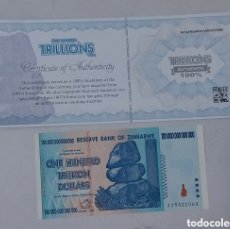 Billetes extranjeros: BILLETE 100 TRILLONES ZIMBABWE ORIGINAL % CON CERTIFICADO