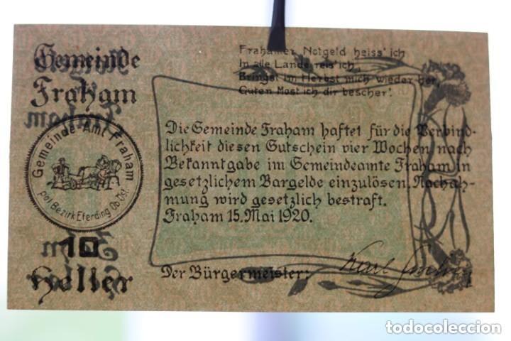 Billetes extranjeros: NOTGELD. AUSTRIA. 10 HELLER 1920 FRAHAM - Foto 3