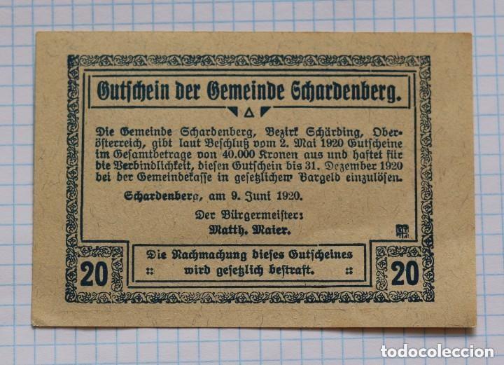 Billetes extranjeros: NOTGELD. AUSTRIA. 20 HELLER 1920 SCHARDENBERG - Foto 1