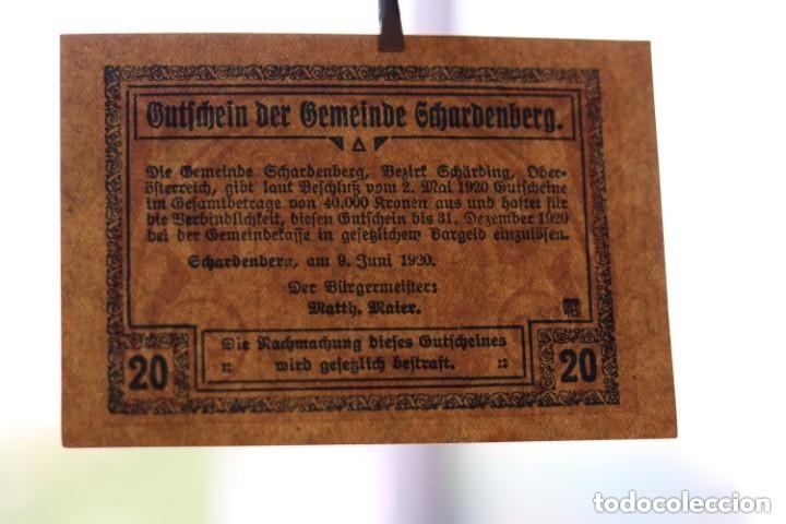Billetes extranjeros: NOTGELD. AUSTRIA. 20 HELLER 1920 SCHARDENBERG - Foto 3