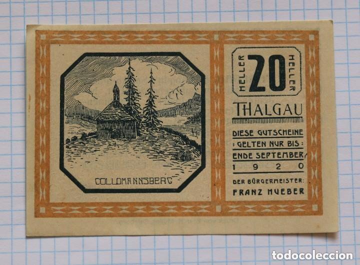 Billetes extranjeros: NOTGELD. AUSTRIA. 20 HELLER 1920 THALGAU - Foto 1