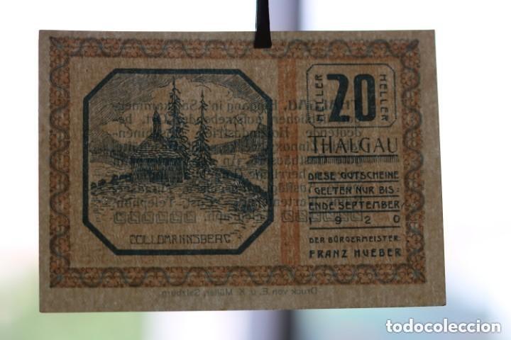 Billetes extranjeros: NOTGELD. AUSTRIA. 20 HELLER 1920 THALGAU - Foto 3