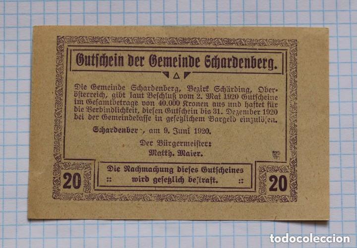 Billetes extranjeros: NOTGELD. AUSTRIA. 20 HELLER 1920 SCHARDENBERG - Foto 1