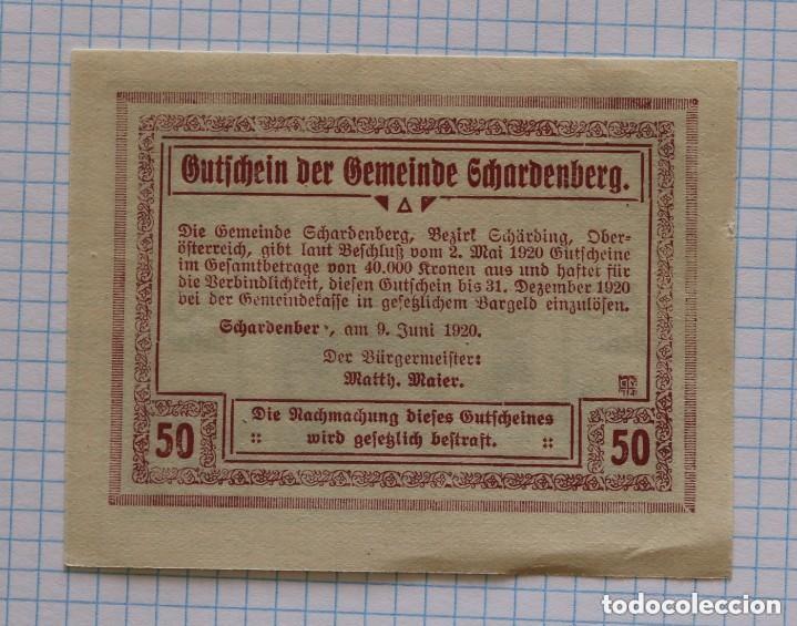 Billetes extranjeros: NOTGELD. AUSTRIA. 50 HELLER 1920 SCHARDENBERG - Foto 1