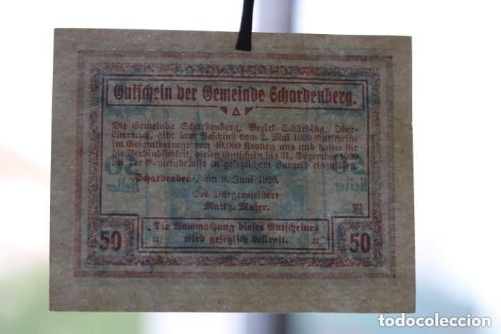 Billetes extranjeros: NOTGELD. AUSTRIA. 50 HELLER 1920 SCHARDENBERG - Foto 3