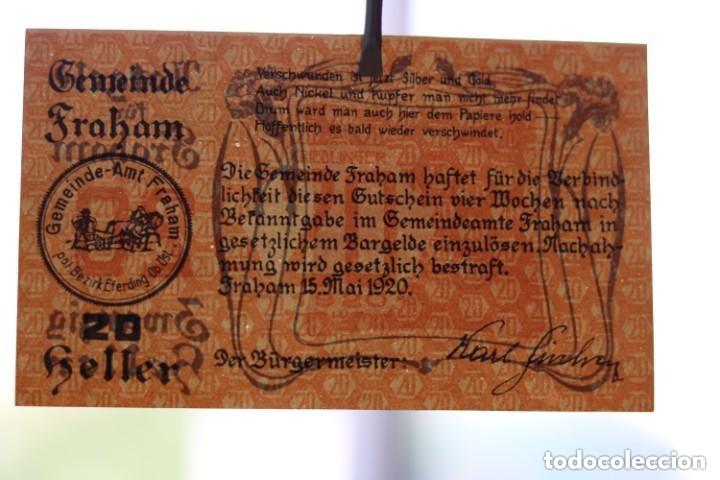 Billetes extranjeros: NOTGELD. AUSTRIA. 20 HELLER 1920 FRAHAM - Foto 3