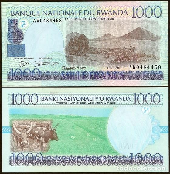 Banconote internazionali: RWANDA (RUANDA). 1000 francs 1.12. 1998. Pick 27. S/C. Fauna.