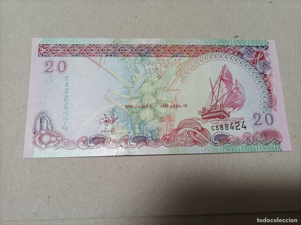 Billetes extranjeros: Billete Maldivas, 20 rufiyaa, a&ntilde;o 2000, UNC - Foto 1