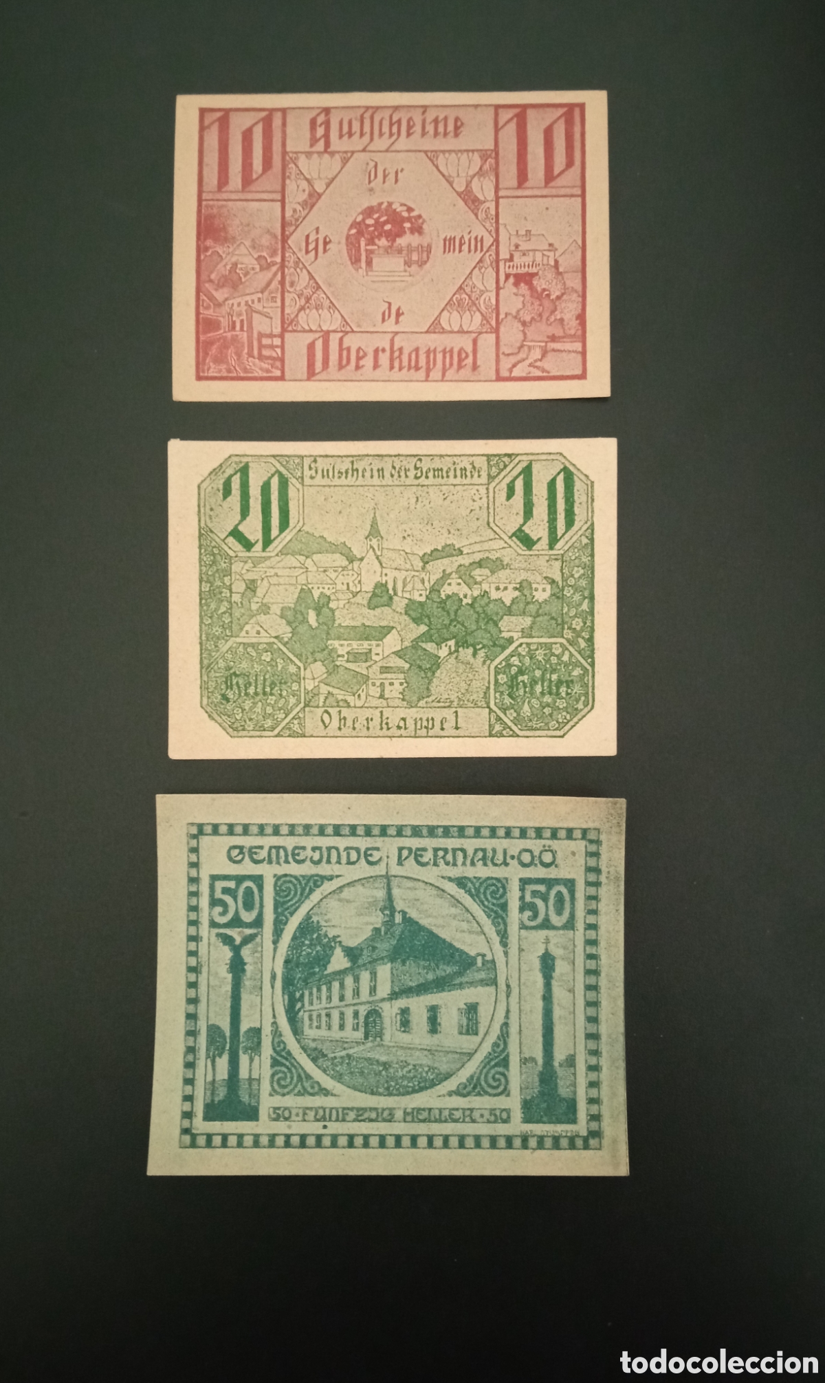 Billetes extranjeros: 1920 SET-3 BILLETES NOTGELD ALEMANIA.SERIE COMPLETA 20, 50 Y 80 HELLER. BILLETE LOCAL DE AUSTRIA.WWI