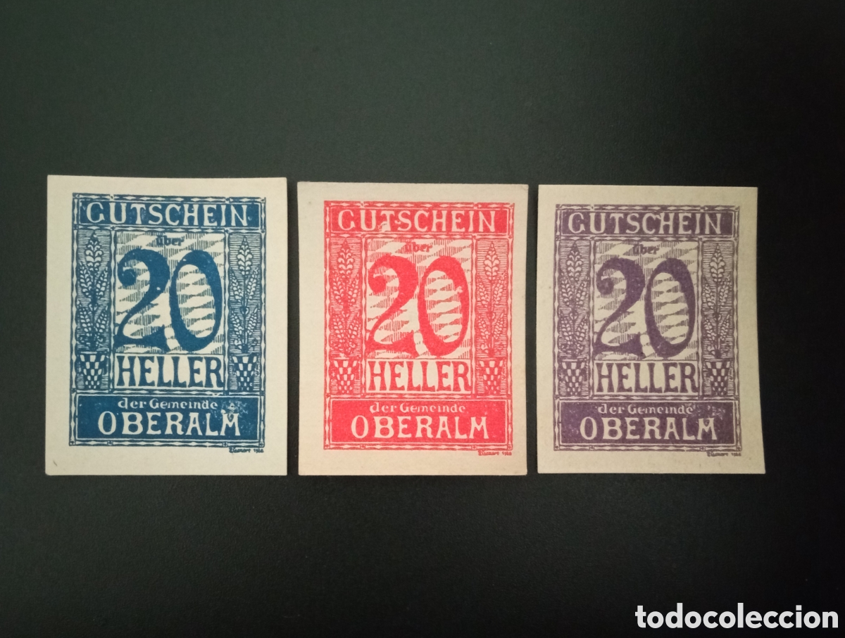 Billetes extranjeros: 1920-SET 3 CUPONES LOCALES ALEMANIA.S/C. SERIE COMPLETA 20 HELLER. DINERO DE EMERGENCIA. NOTGELD.WWI