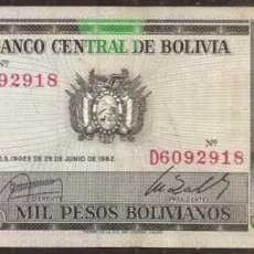 Billetes extranjeros: BOLIVIA. 1000 PESOS BOLIVIANOS D. 1982. PICK 167. VARIANTE DE FIRMAS